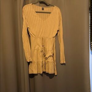 Beige Long Sleeve Knit Dress